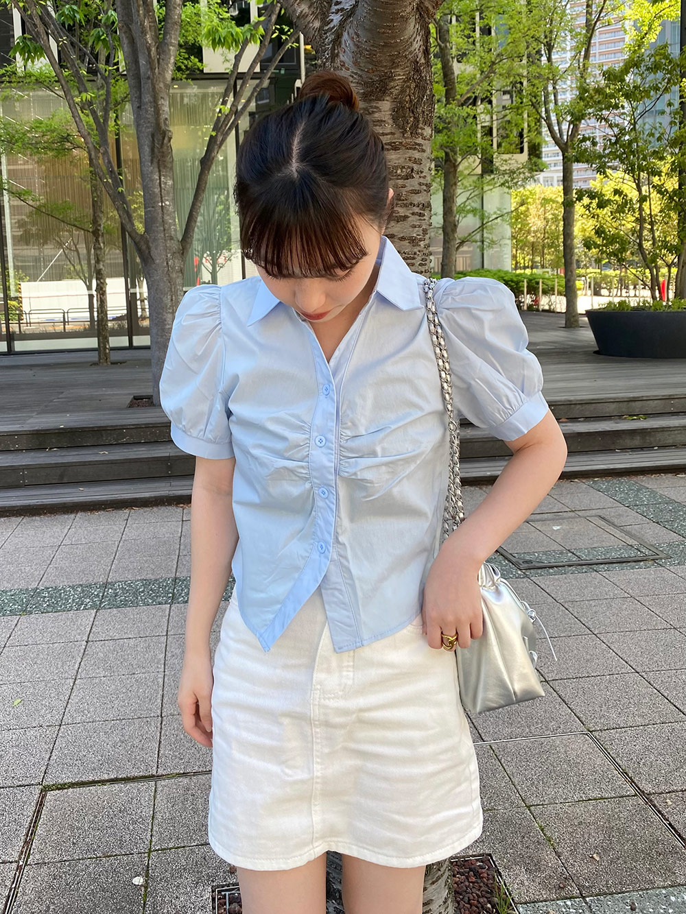 パフ半袖シャーリングシャツブラウス | 詳細画像3