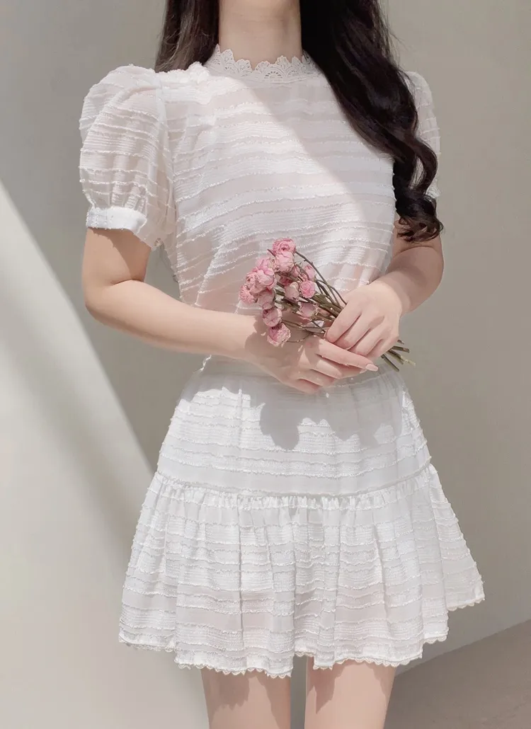 ジャガード レース ミニ スカート ドットジャガードフェザーニット