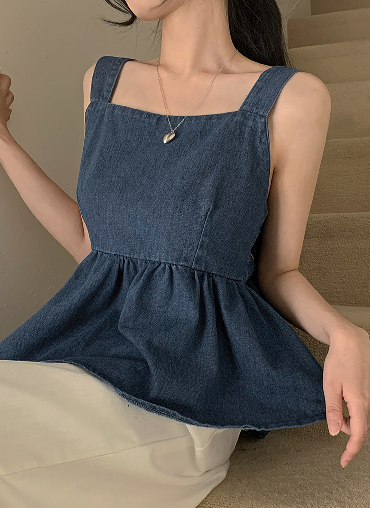 【おかゆ】バックリボンデニムビスチェ バックリボンデニムビスチェ（WHITE） - PINUE