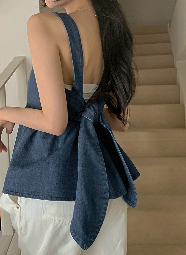 【おかゆ】バックリボンデニムビスチェ バックリボンデニムビスチェ（WHITE） - PINUE