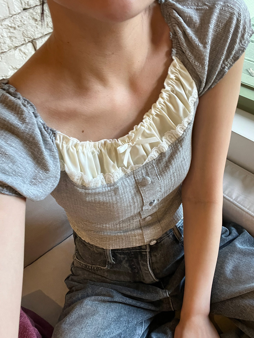 レース配色パフ半袖Tシャツ | 詳細画像16