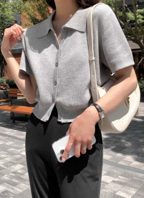 【新品未使用】コットン30G 半袖 ニットカーディガン シアー 切り替え 半袖 ニット カーディガン