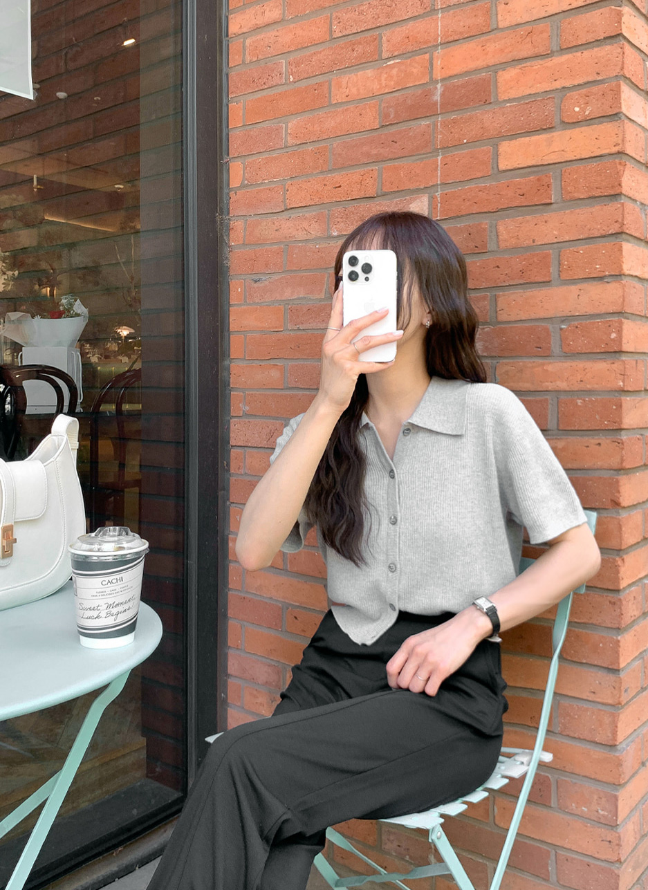 カラーネックニット半袖カーディガン | レディースファッション通販