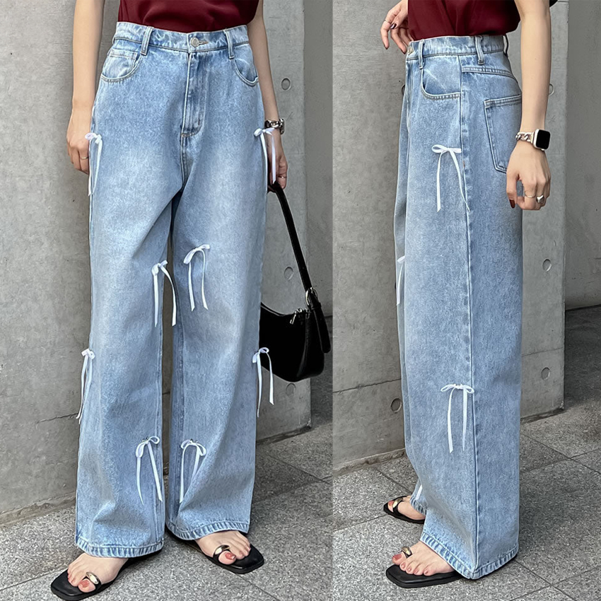 リボンワイドデニムパンツ | レディースファッション通販 - DHOLIC