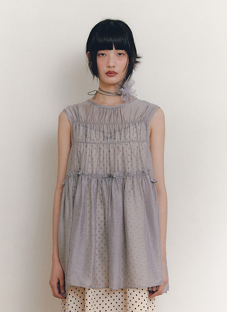 テンセル混シャーリングシアーチュニックノースリーブ(グレー