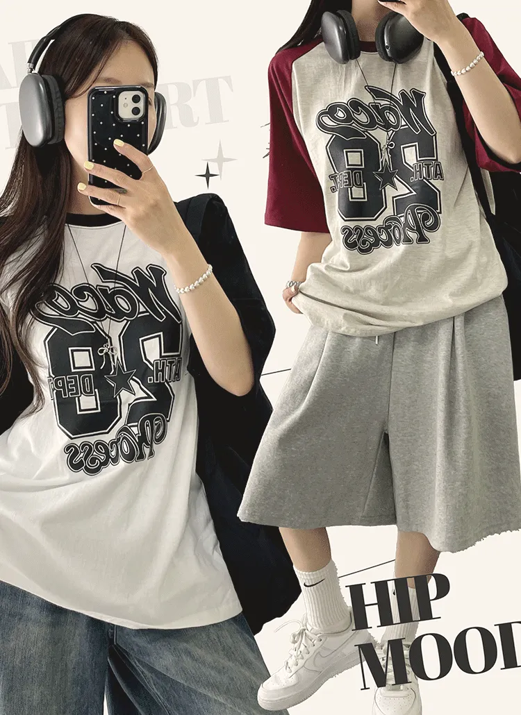 ボクシープリントラグラン配色Tシャツ | withhuilin | 詳細画像1