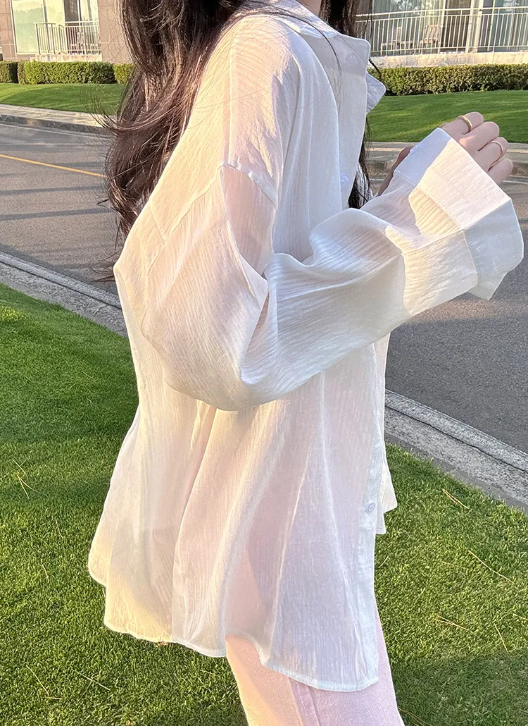 シースルールーズ長袖ストライプシャツ | ROMANTICLINE | 詳細画像1