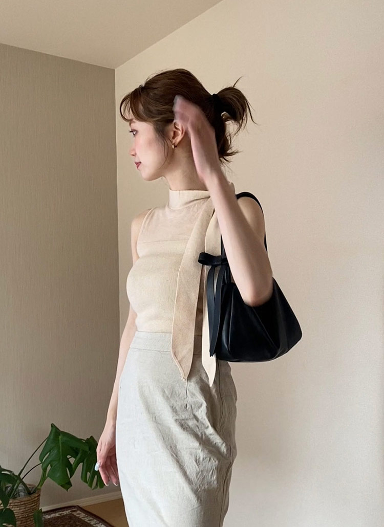 FENDI サマーニットワンピース ノースリーブ リボン ベージュ系 M