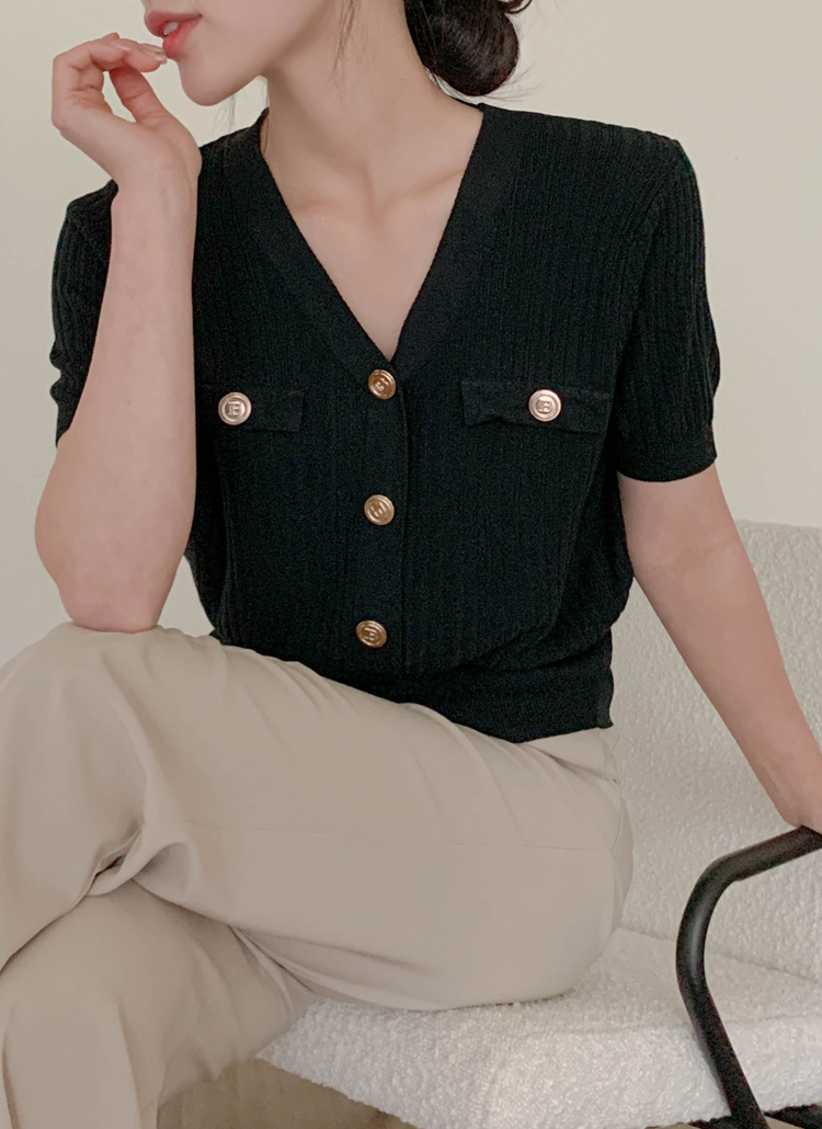 Vネックボタン半袖ニットカーディガン | レディースファッション通販