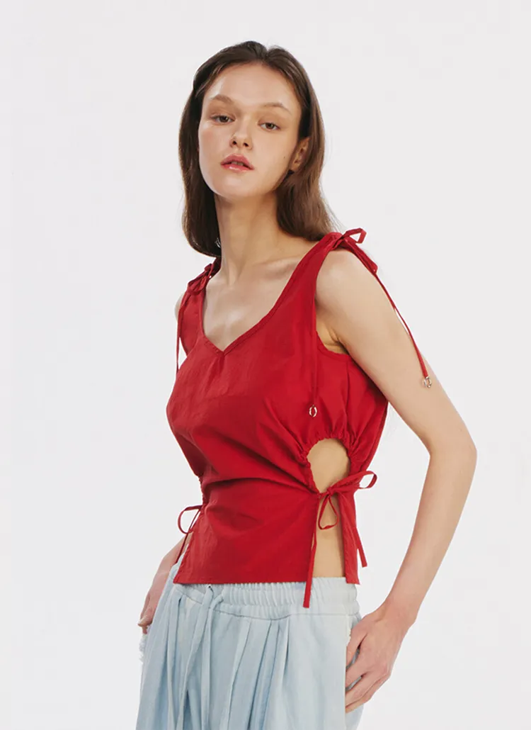 サイドシャーリングホルターカットノースリーブ(Red) | 詳細画像1
