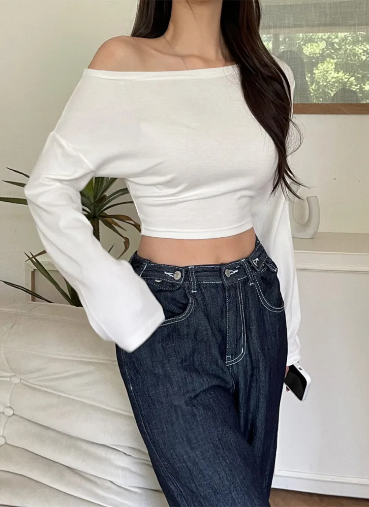 ルーズオフショルクロップド長袖Tシャツ | yefit | 詳細画像1