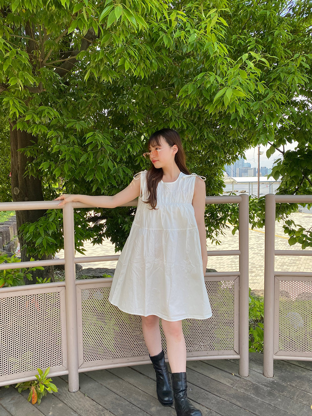 ノースリーブ肩リボンティアードミニワンピース | 詳細画像12