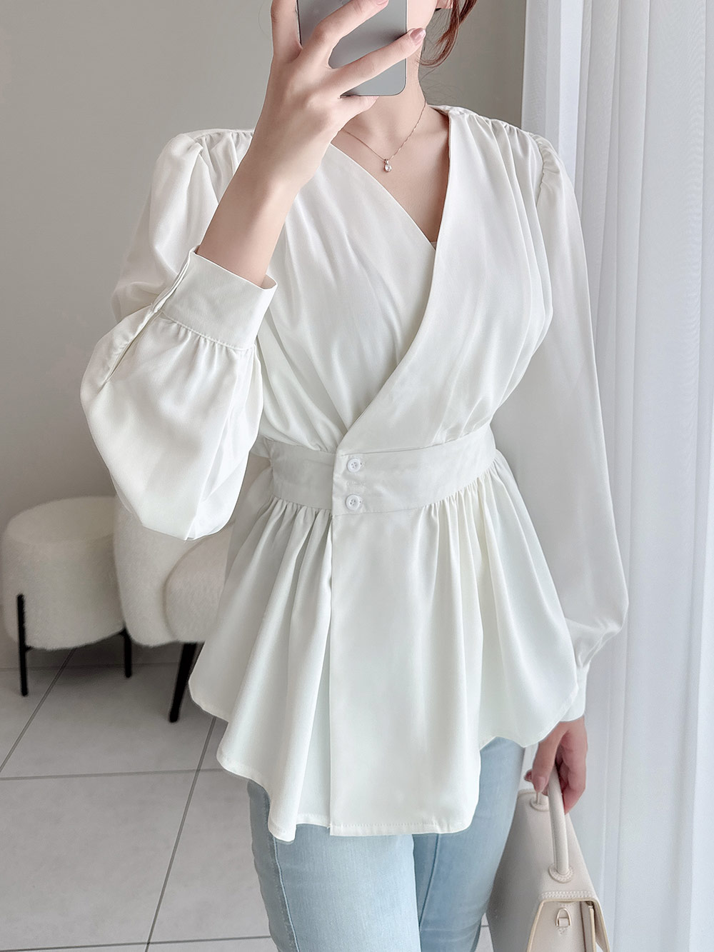 ウエストボタンペプラムブラウス | 詳細画像4