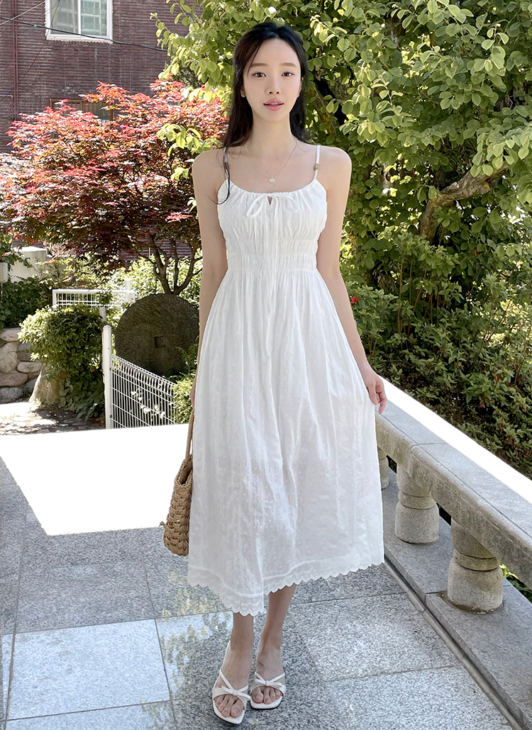 スカラップレースリボンキャミワンピース | レディースファッション