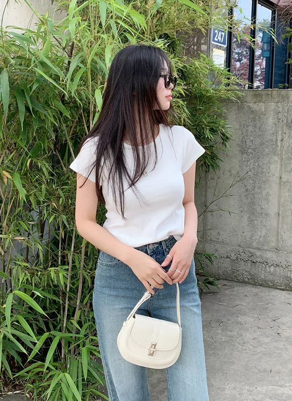 シンプルラウンド半袖Tシャツ | 66girls | 詳細画像1