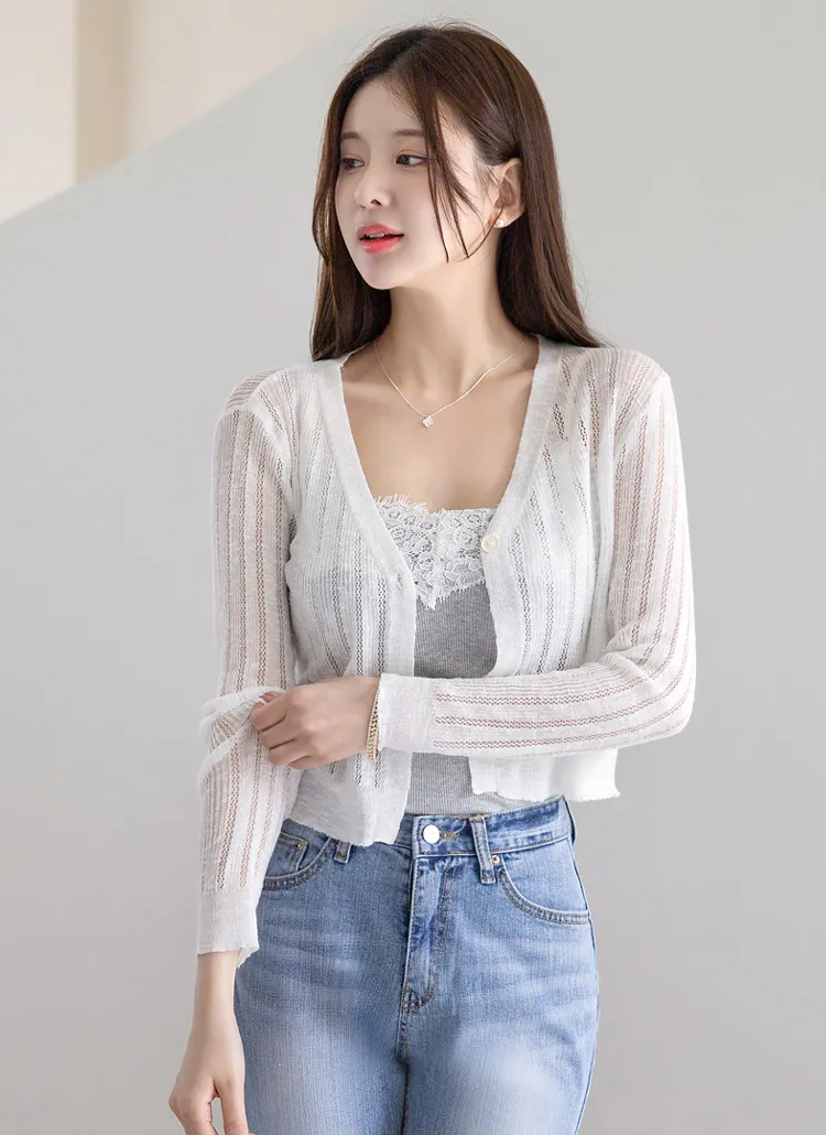 Vネック透かし編みニットカーディガン | styleonme | 詳細画像1