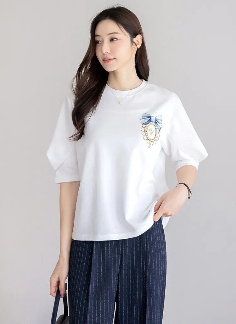 エコパールブローチプリントパフTシャツ | styleonme | 詳細画像1