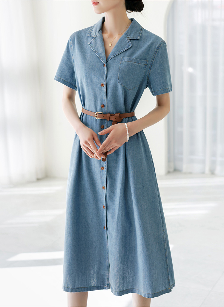 デニム調の半袖シャツ デニムオープンカラー半袖シャツ(M 淡色