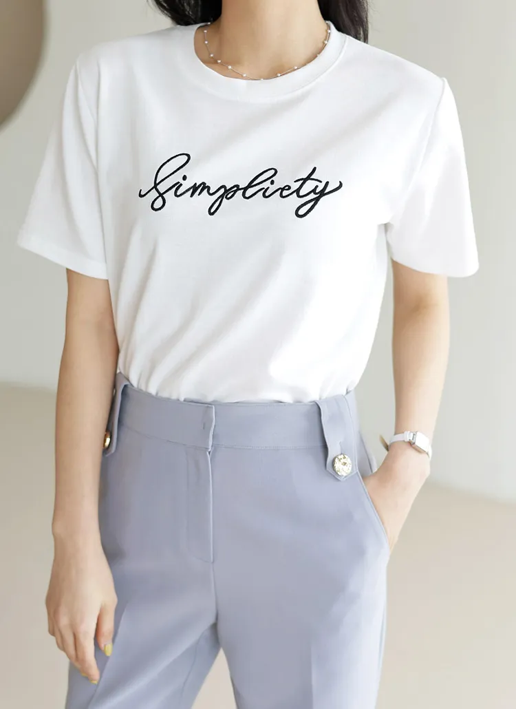 シンプルレタリング刺繍半袖Tシャツ | styleonme | 詳細画像1