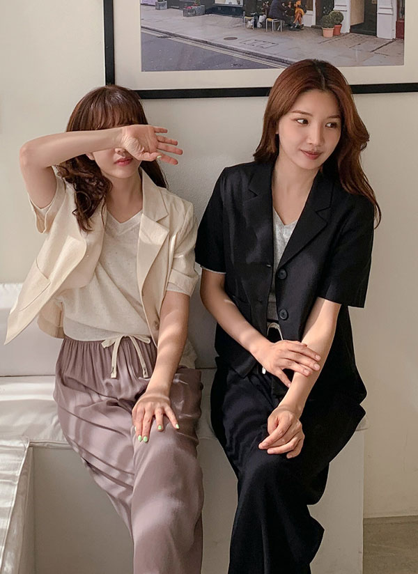 リネン混クロップド半袖ジャケット | レディースファッション通販 - DHOLIC