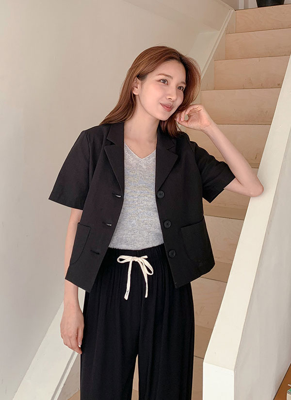 新品タグ付き♪アンタイトル 23SS リネン混 ダブルジャケット 半袖 手洗い可 SALE】ウォッシャブルリネンライク半袖ジャケット - 12Twelve Agenda