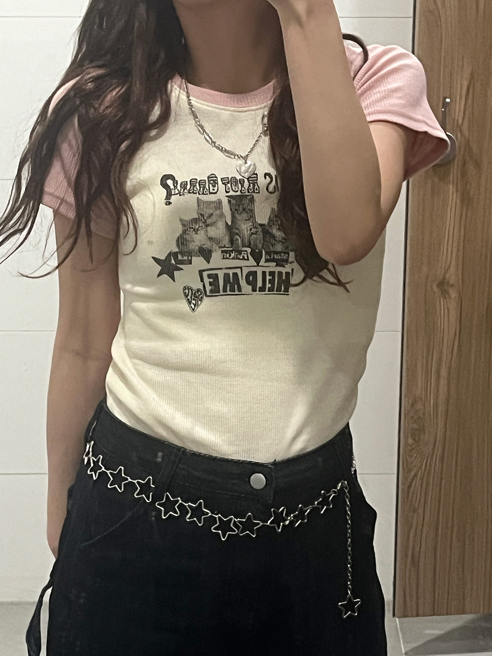 配色キャット半袖Tシャツ | 詳細画像7