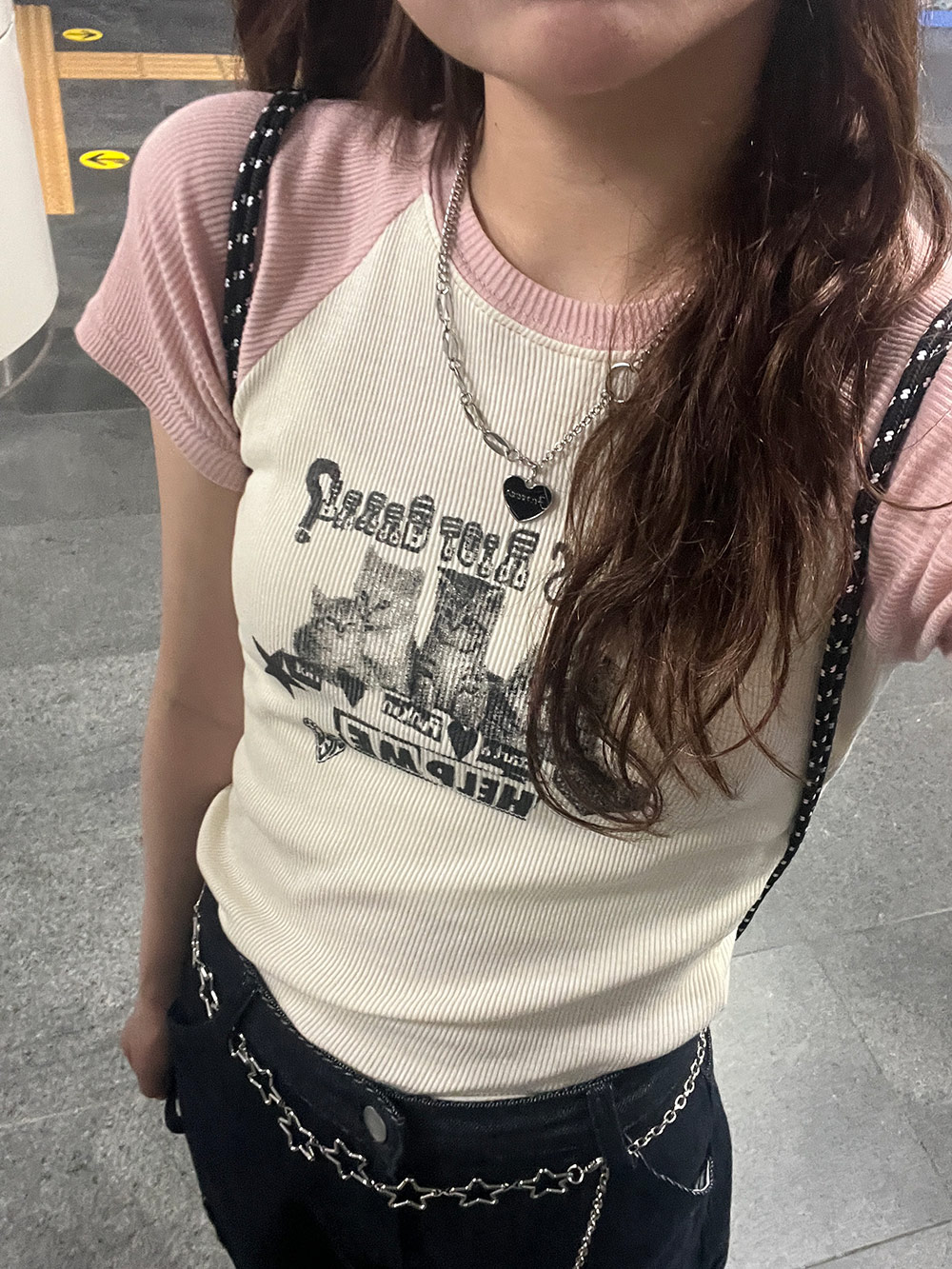 配色キャット半袖Tシャツ | 詳細画像9