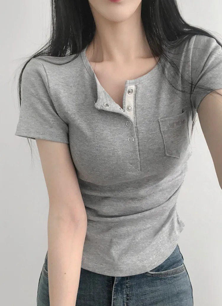 シャーリングポケットヘンリー半袖Tシャツ | lilisense | 詳細画像1