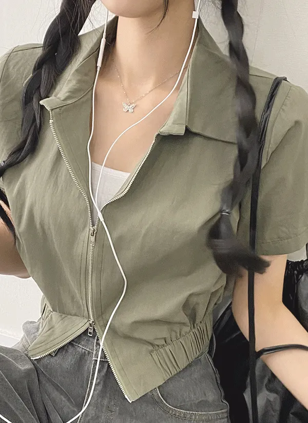 Wジップカラー半袖ジャンパー | withhuilin | 詳細画像1