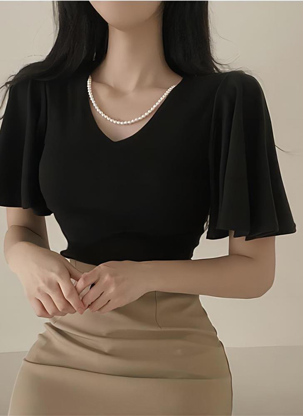 フレア半袖VネックTシャツ | DHOLIC | 詳細画像6