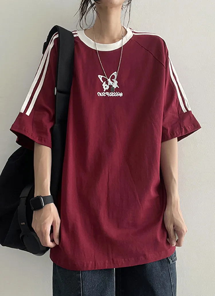 バタフライロゴ配色ライン半袖Tシャツ | hijjoo | 詳細画像1