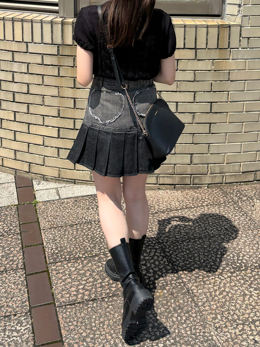 パンツ裏地ハートフリンジポケットデニムミニスカート