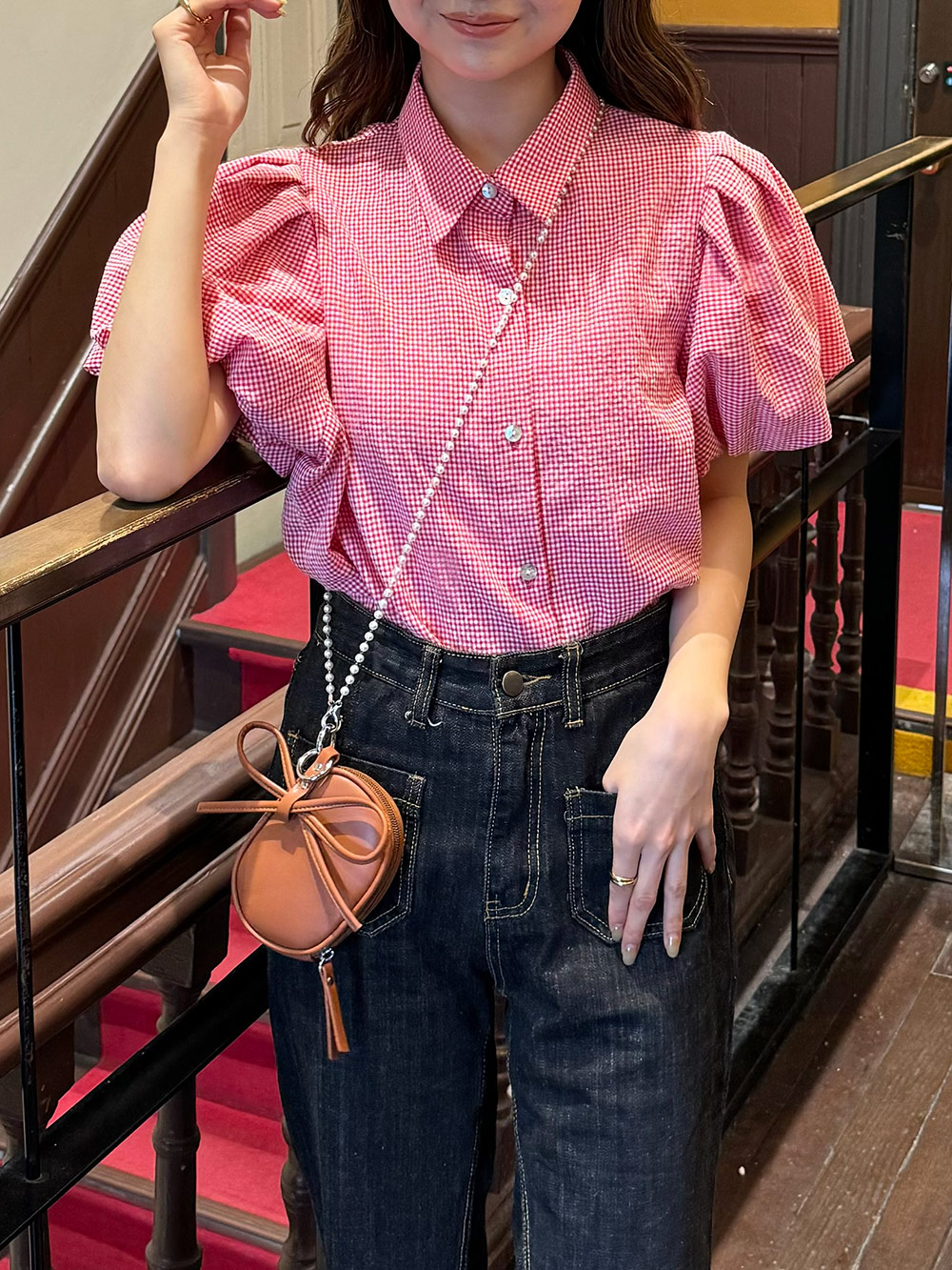 【即日発送】pium ネクタイ付きパフスリーブシャツ ピンク IMG_1921_43.png?v=1743697414&