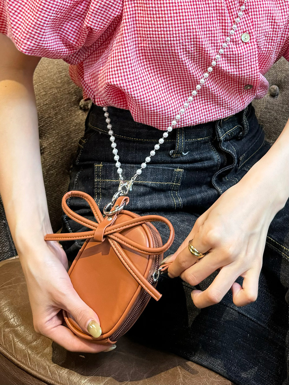 リボンキーリング付エコパールショルダーミニポーチバッグ | 詳細画像4