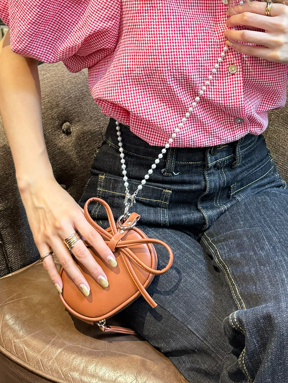 リボンキーリング付エコパールショルダーミニポーチバッグ | 詳細画像5