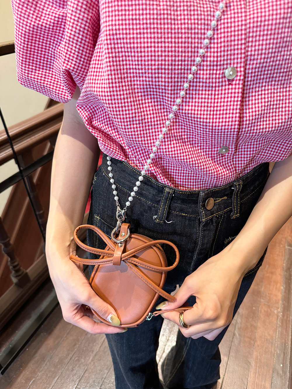 リボンキーリング付エコパールショルダーミニポーチバッグ | 詳細画像12