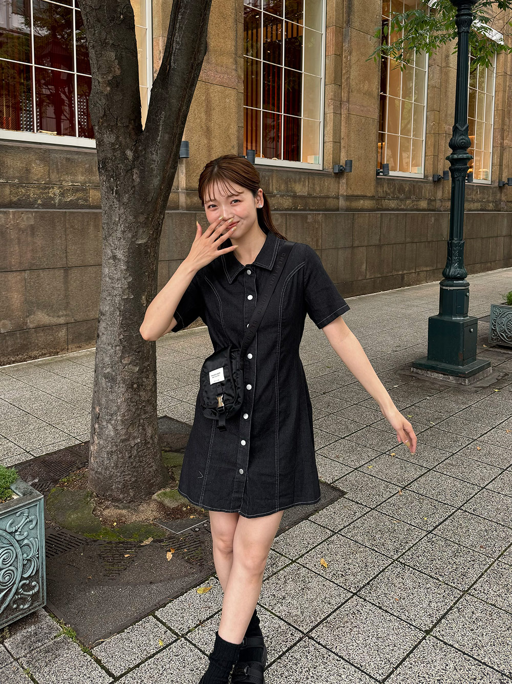 タックスリーブ ワーク ショート ミニワンピース デニム