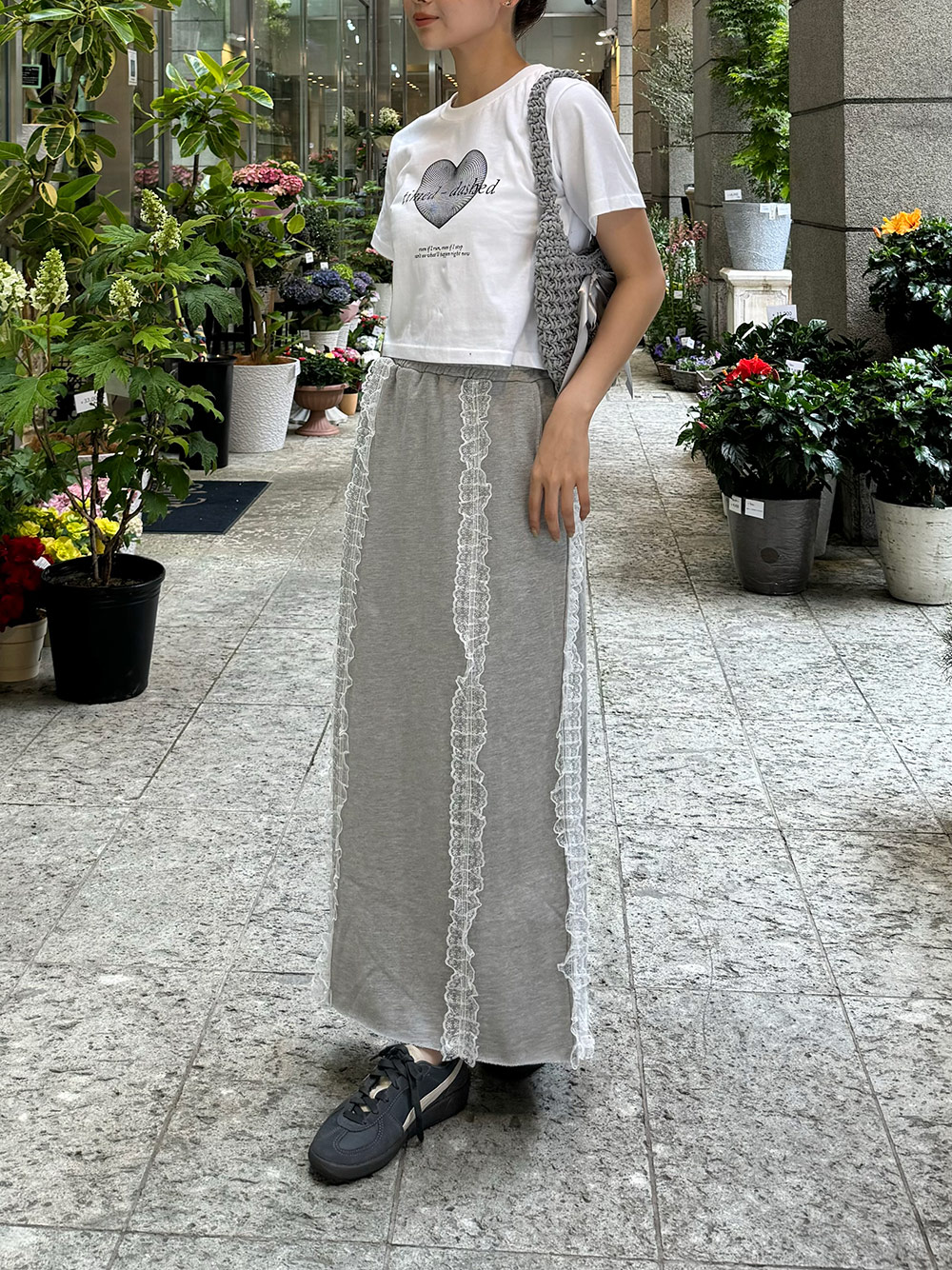 smyeon レース付きスウェットスカート ホワイト Smyeon スカート Sweat lace skirt/レース付きスウェット