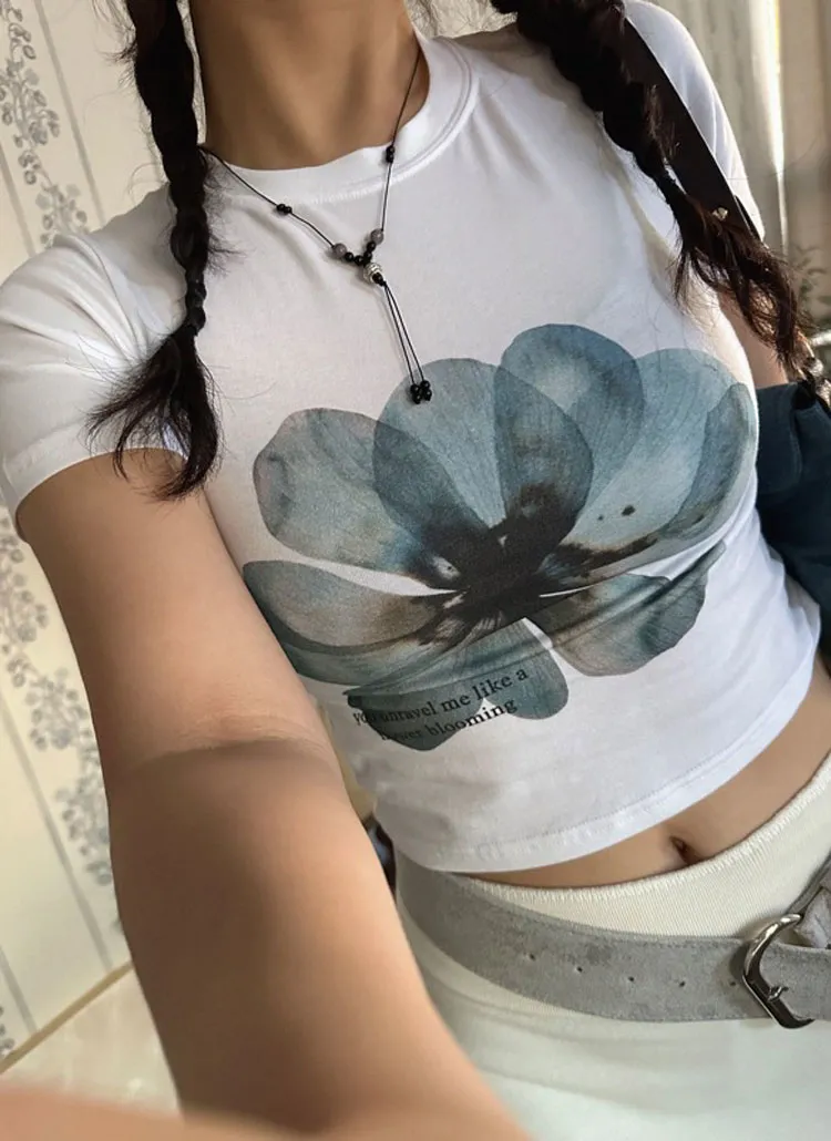 フラワープリントクロップド半袖Tシャツ | vivic | 詳細画像1