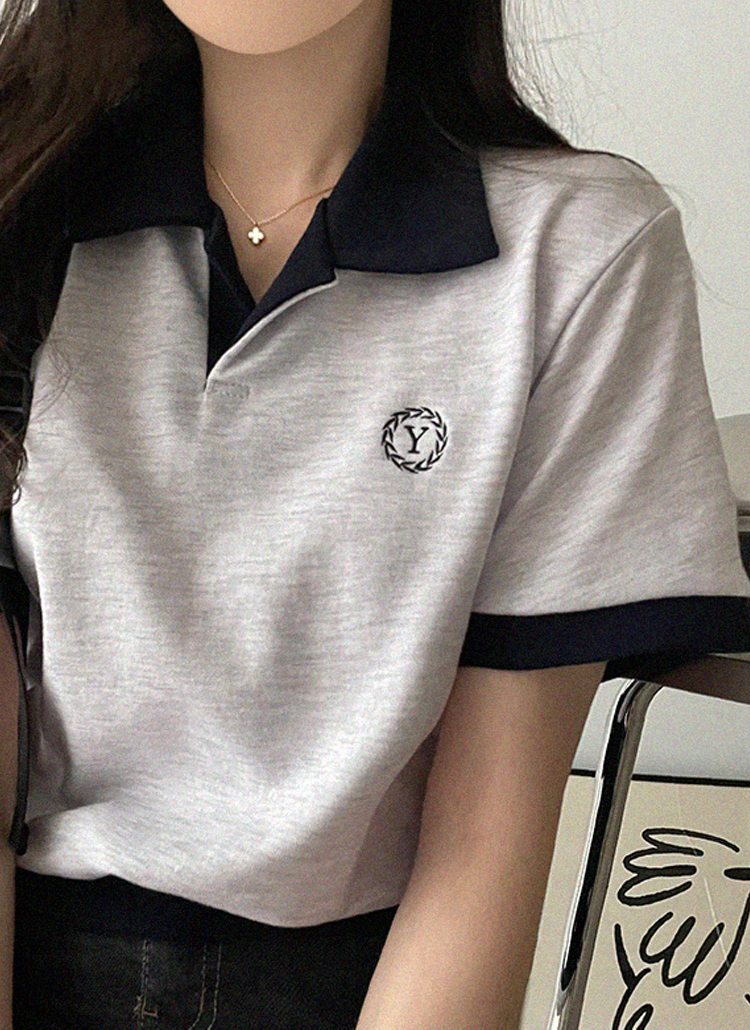 刺繍スキッパークロップド半袖Tシャツ | レディースファッション通販