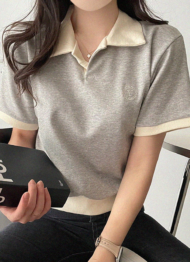 刺繍スキッパークロップド半袖Tシャツ | レディースファッション通販