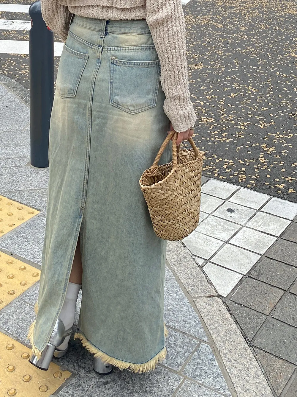 フリンジカットデニムロングスカート | レディースファッション通販 