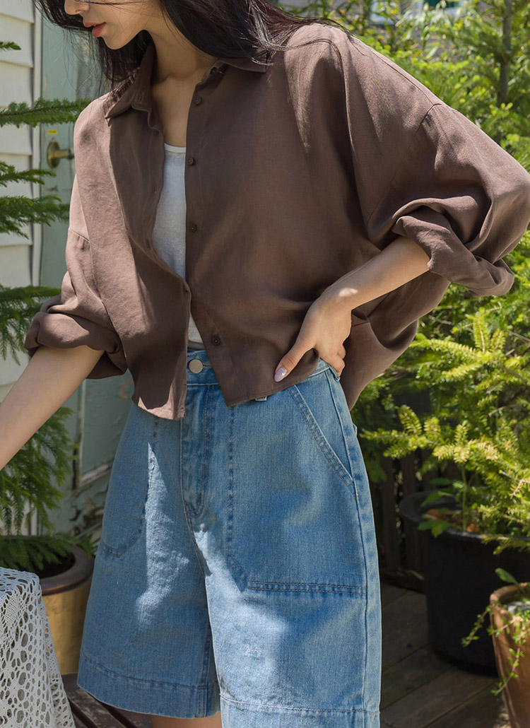 リネン混クロップドシャツ | レディースファッション通販 - DHOLIC