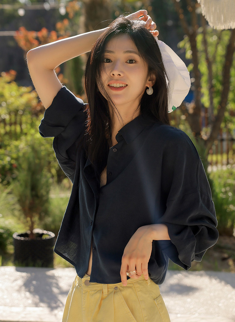 リネン混クロップドシャツ | レディースファッション通販 - DHOLIC