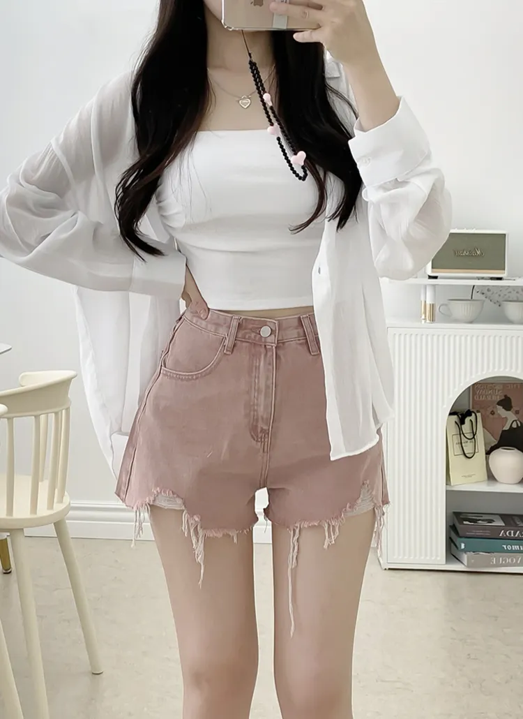 ビンテージ風ハイウエストショートデニムパンツ | auvezay | 詳細画像1