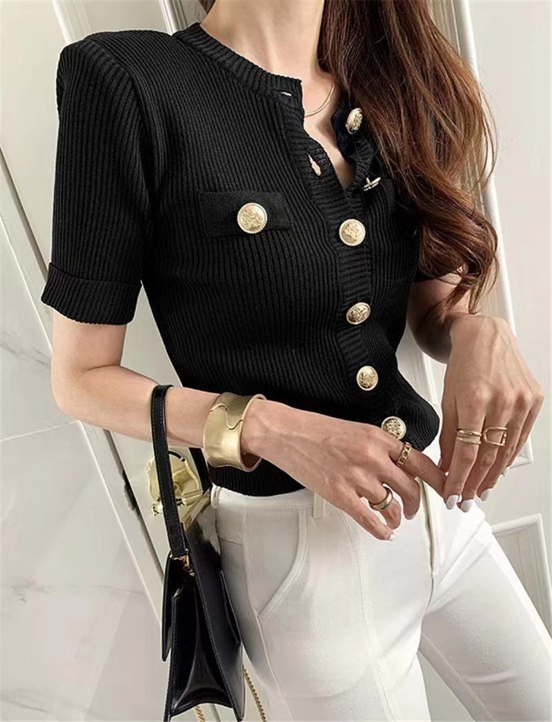 Yves Saint Laurent - YVES SAINT LAURENT 金ボタン　半袖　カーディガン　 ゴールドボタン半袖カーディガン | レディースファッション通販 - DHOLIC