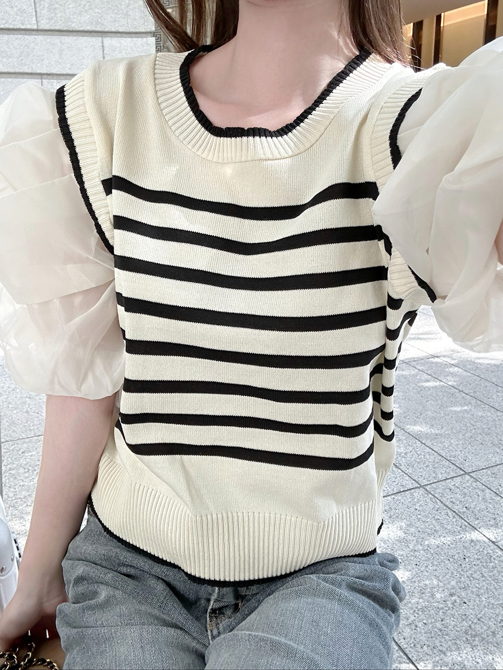 ボーダーシフォン配色パフニット | 詳細画像7