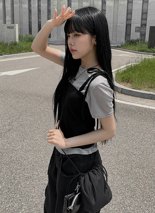 ダブルストラップビスチェ&半袖TシャツSET | anyonemore | 詳細画像1