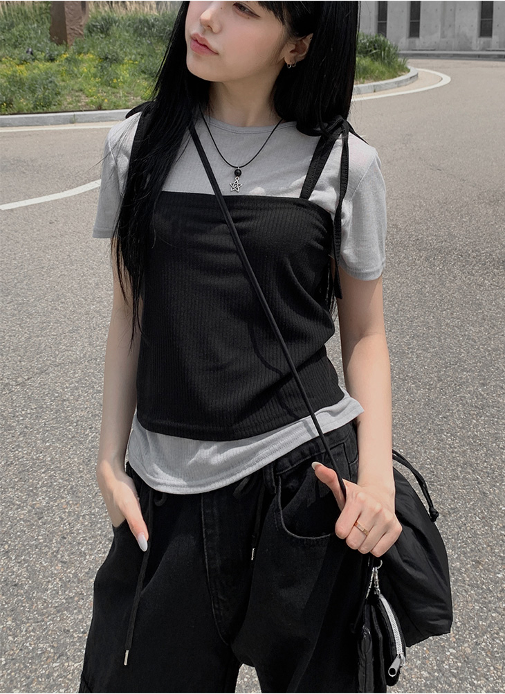 ダブルストラップビスチェ&半袖TシャツSET | レディースファッション