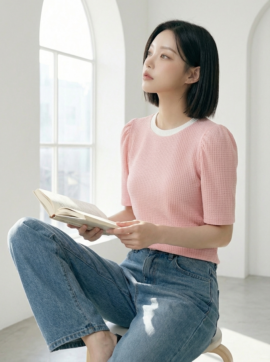 配色ワッフルパフ半袖Tシャツ | DHOLIC | 詳細画像2